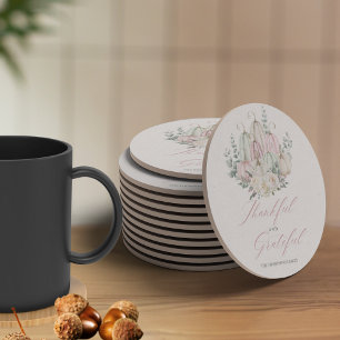 Autumn Floral Pumpkin Thanksgiving  Round Paper Coaster