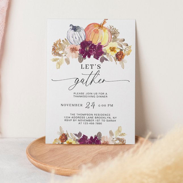 Autumn Floral Pumpkin Watercolor Thanksgiving Invitation (Creator Uploaded)