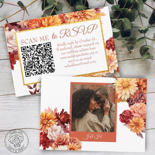Autumn Floral QR Code RSVP Wedding Enclosure (Creator Uploaded)