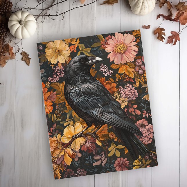 Autumn Floral Raven Crow  Postcard (Creator Uploaded)
