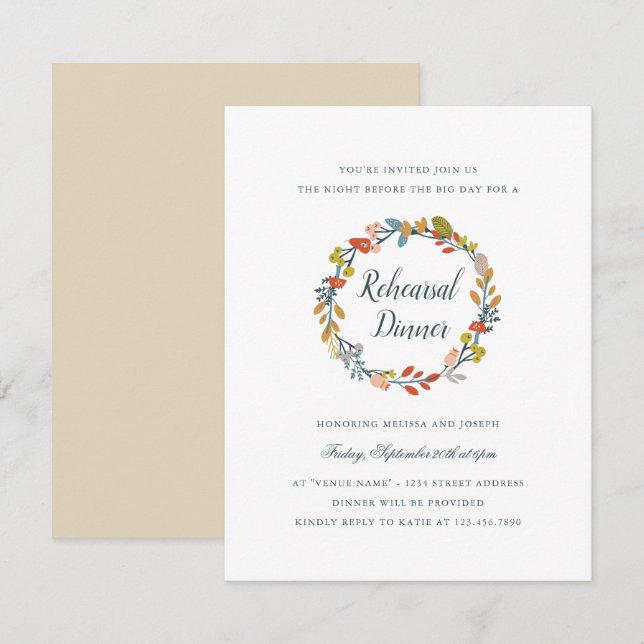 Autumn Floral Rehearsal Dinner Invitation (Front/Back)