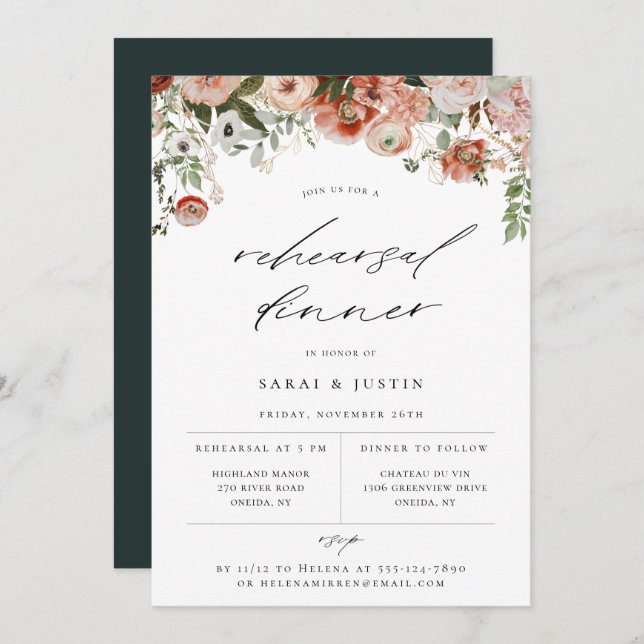 Autumn Floral Rehearsal Dinner Invitation (Front/Back)
