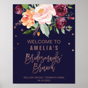 Autumn Floral Rose Gold Bridesmaids Brunch Welcome Poster