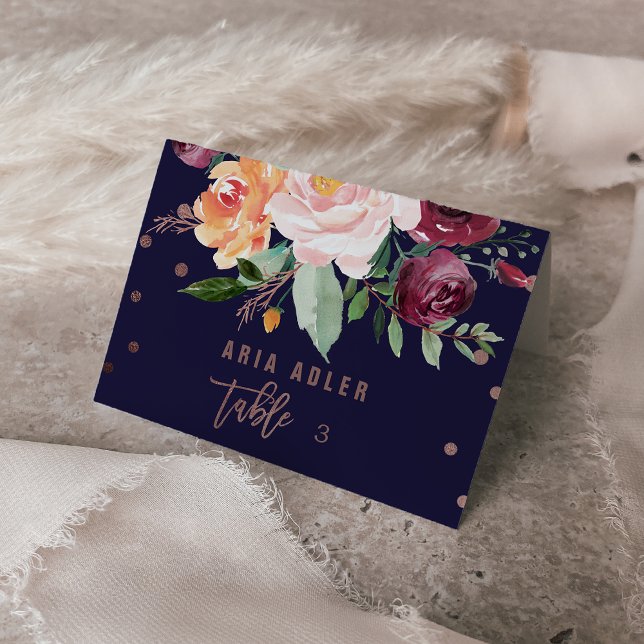 Autumn Floral Rose Gold Escort Place Cards (Creator Uploaded)