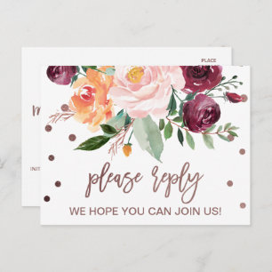 Autumn Floral Rose Gold Light Menu Choice RSVP