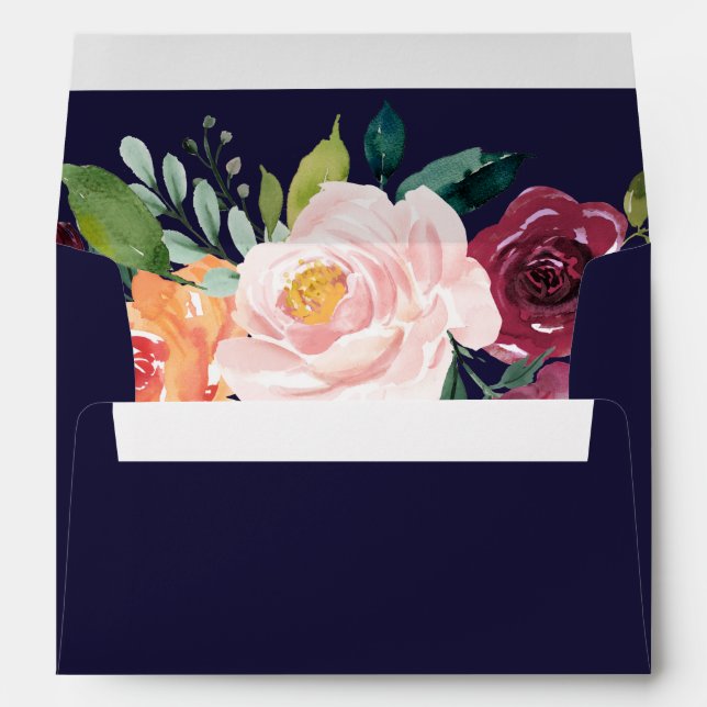 Autumn Floral Rose Gold Wedding Invitation Envelope (Back (Bottom))