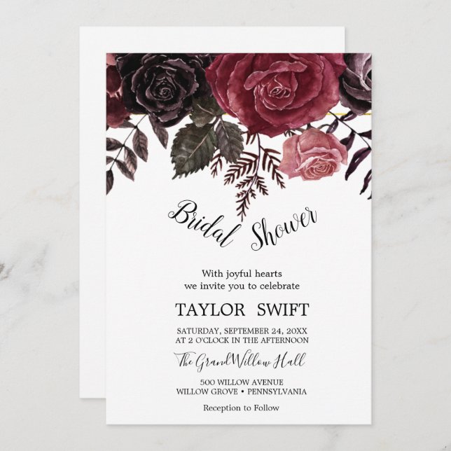 Autumn Floral Rose Gold Wreath Back Bridal Shower  Invitation (Front/Back)