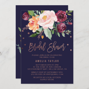 Autumn Floral Rose Gold Wreath Back Bridal Shower Invitation