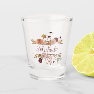 Autumn Floral Rustic Boho Wildflower Personalised Shot Glass