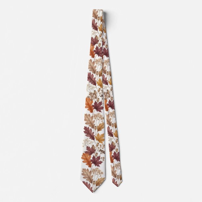 Autumn Floral  Rustic Fall Leaves & Berries Tie (Front)