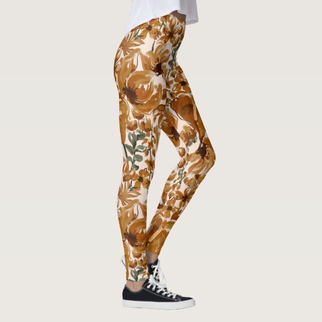 Autumn Floral Rustic Pattern  Leggings (Right)