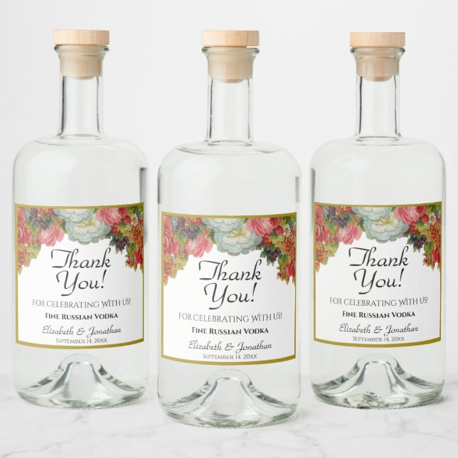 Autumn Floral Rustic Wedding Thank You Liquor Bottle Label (Bottles)