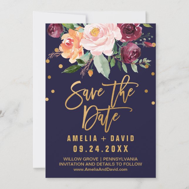 Autumn Floral Save the Date Card (Front)