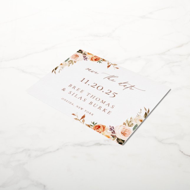Autumn Floral Save The Date Foil Announcement (Rotated)