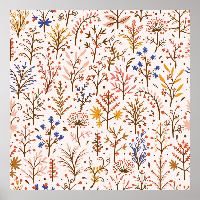 Autumn Floral Seamless Pattern. Doodle Plants, Bra Poster (Front)