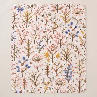 Autumn Floral Seamless Pattern. Doodle Plants, Bra Sherpa Blanket