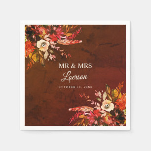 Autumn Floral Splendour Mr & Mrs Wedding Napkin