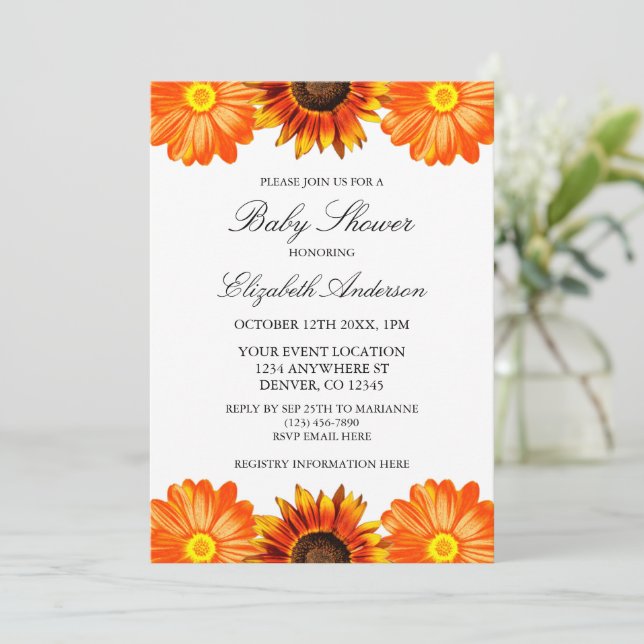Autumn Floral Sunflower Baby Shower Invitation (Standing Front)