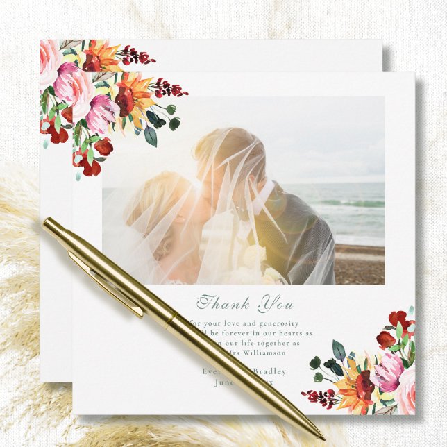 Autumn Floral Sunflower Wedding Thank You Card (Creator Uploaded)
