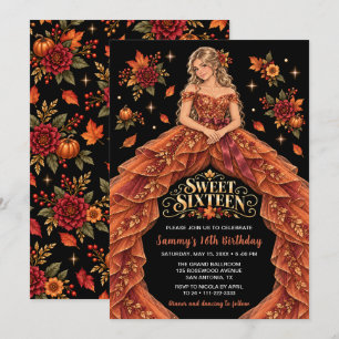 Autumn Floral Sweet Sixteen Birthday Invitation