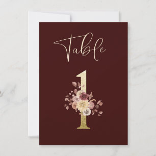 Autumn Floral Table Wedding Number Card