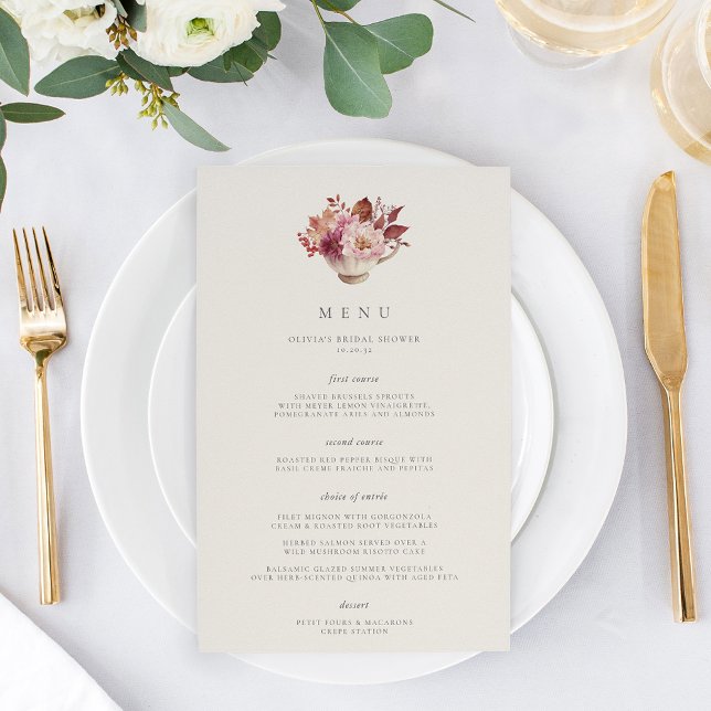 Autumn Floral Teacup Fall Bridal Shower Menu (Creator Uploaded)