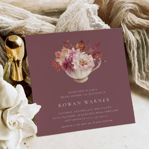 Autumn Floral Teacup Fall Bridal Shower Tea Invitation