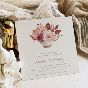 Autumn Floral Teacup Fall Bridal Shower Tea Invitation