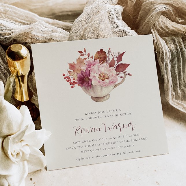 Autumn Floral Teacup Fall Bridal Shower Tea Invitation (Creator Uploaded)