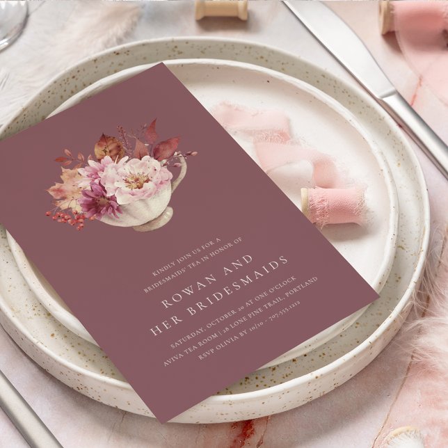 Autumn Floral Teacup Fall Bridesmaids Tea Invitation (Creator Uploaded)