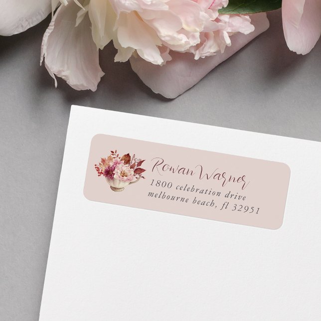 Autumn Floral Teacup Fall Return Address Label (Creator Uploaded)