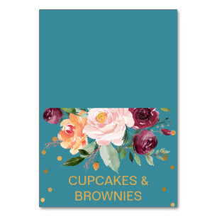 Autumn Floral   Teal Buffet Food Labels Table Number