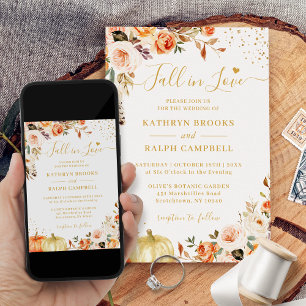 Autumn Floral Terracotta Gold Pumpkin Wedding Invitation