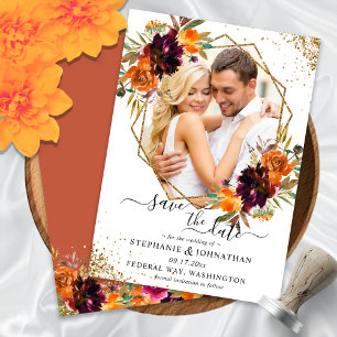 Autumn Floral Terracotta Save The Date Invitation