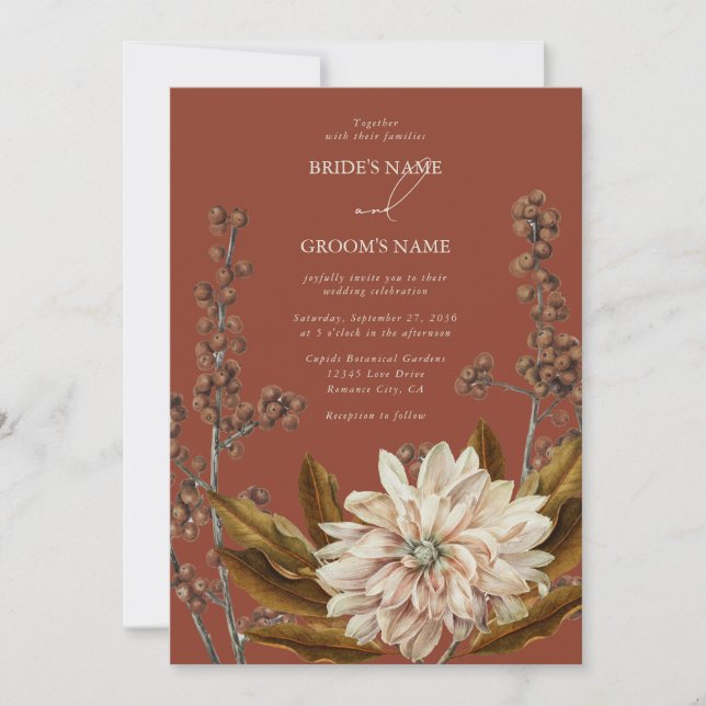 Autumn Floral Terracotta Watercolor Fall Wedding Invitation (Front)
