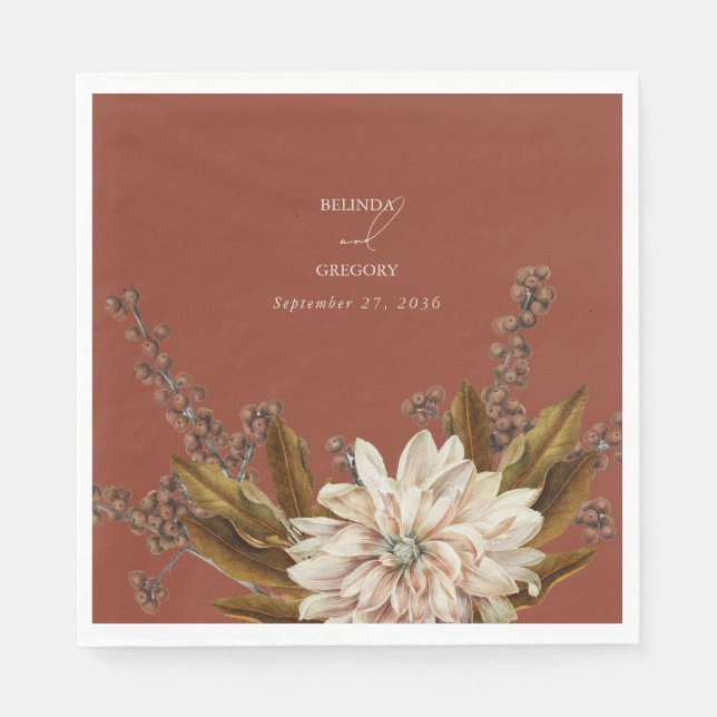 Autumn Floral Terracotta Watercolor Fall Wedding Napkin (Front)