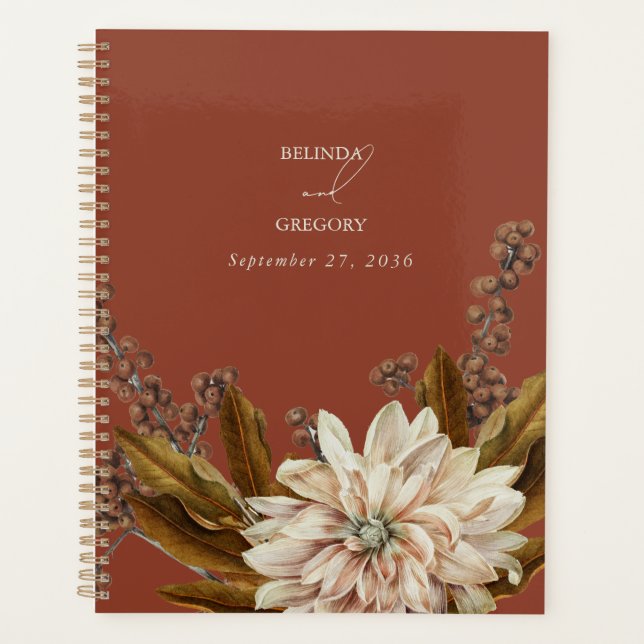 Autumn Floral Terracotta Watercolor Fall Wedding Planner (Front)