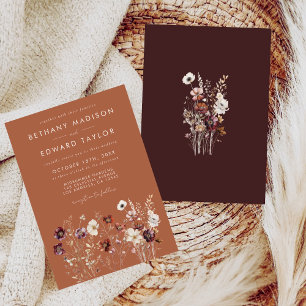 Autumn Floral Terracotta Wedding Invitation