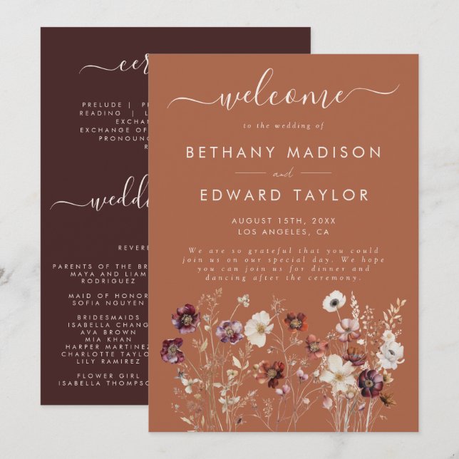 Autumn Floral Terracotta Wedding Program (Front/Back)