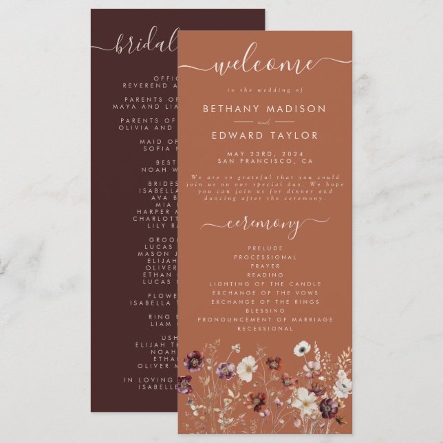 Autumn Floral Terracotta Wedding  Program (Front/Back)