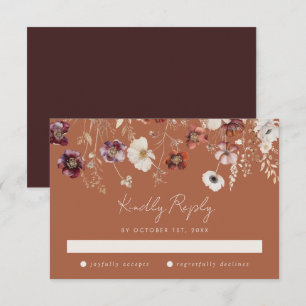 Autumn Floral Terracotta Wedding RSVP Card
