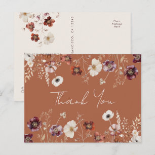 Autumn Floral Terracotta Wedding Thank You Postcard