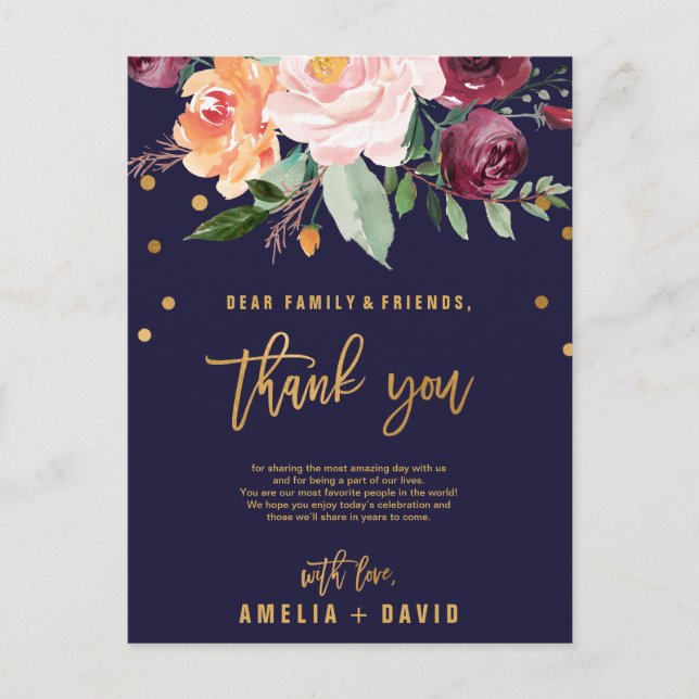 Autumn Floral Thank You Reception Card (Front)