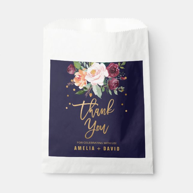 Autumn Floral Thank You Wedding Favour Bag (Front)