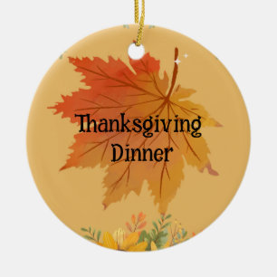Autumn Floral Thanksgiving Dinner Ceramic Ornament