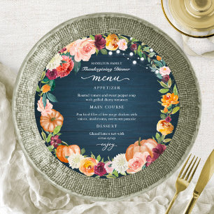 Autumn Floral Thanksgiving Dinner Circle Menu Card