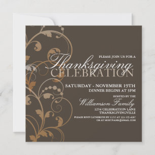 Autumn Floral Thanksgiving Dinner Invitation