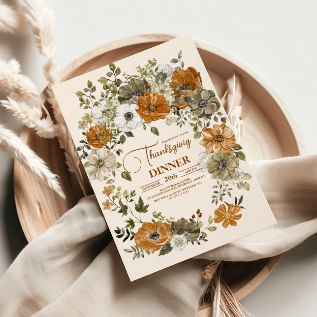 Autumn Floral Thanksgiving Dinner Invitation (Creator Uploaded)