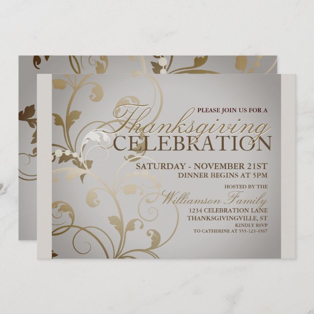 Autumn Floral Thanksgiving Dinner Invitation (Front/Back)
