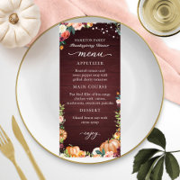 Autumn Floral Thanksgiving Dinner Menu Card